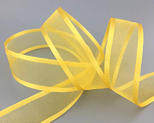 finemark 3 m x 25 mm Chiffonband mit Satin Kante GELB (15) Chiffon Dekoband Schleifenband Geschenkband Halbtransparent Glänzend ohne Draht Organza von finemark