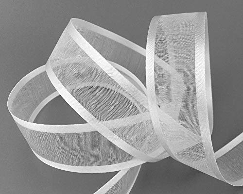 finemark 3 m x 25 mm Chiffonband mit Satin Kante HELLGRAU Sehr Hell (04) Chiffon Dekoband Schleifenband Geschenkband Halbtransparent Glänzend ohne Draht Organza von finemark