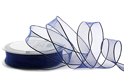 3 m x 25 mm Dekoband CHIFFON DUNKELBLAU Blau Geschenkband Schleifenband transparent Organza mit formstabilen Kanten Premium Qualität Hochzeit Geburtstag Chiffonband einfarbig von finemark