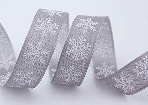 finemark 3 m x 25 mm Dekoband Christmas Snowflakes Grau Weiss Geschenkband Hellgrau Schleifenband Stoffband Landhaus Weihnachten Schneeflocken von finemark