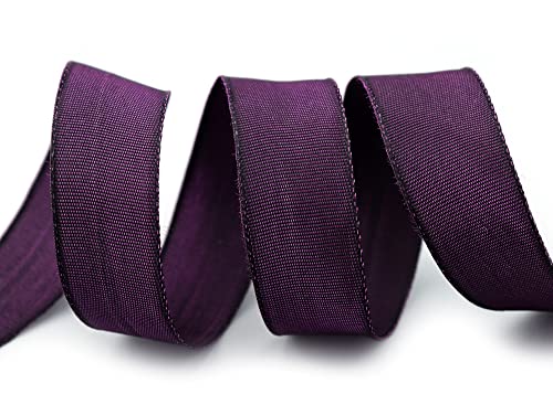 finemark 3 m x 25 mm Drahtkantenband Leo AUBERGINE Lila (710) Dekoband mit Drahtkanten einfarbig Geschenkband Stoffband Schleifenband Visco Draht aus nachwachsenden Rohstoffen biologisch abbaubar von finemark