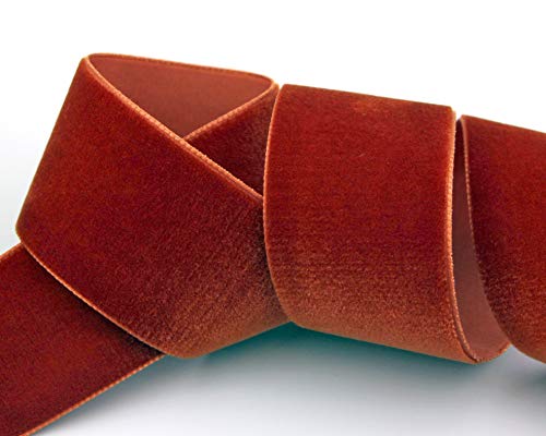 finemark 3 m x 36 mm Samtband TERRAKOTTA Karminrot (415 Acajou) Kupfer Braun Dekoband Velour einseitig Samt Band festkantig Velvet Ribbon zum nähen dekorieren von finemark