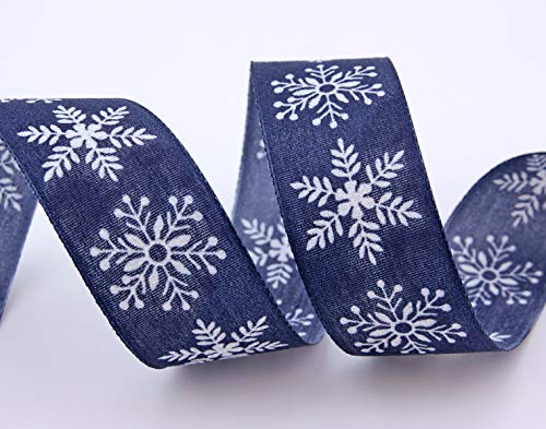 finemark 3 m x 40 mm Dekoband Christmas Snowflakes Dunkelblau Weiss Geschenkband Schleifenband Natur Baumwolle Stoffband Landhaus Weihnachten Schneeflocken von finemark