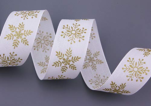 finemark 3 m x 40 mm Dekoband Christmas Snowflakes Weiss Gold Geschenkband Schleifenband Natur Baumwolle Stoffband Landhaus Weihnachten Schneeflocken von finemark