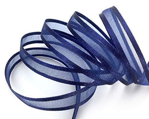 finemark 50 m x 10 mm Chiffonband mit Satin Kante DUNKELBLAU (79) Chiffon Dekoband Schleifenband Geschenkband Halbtransparent Glänzend ohne Draht Organza von finemark