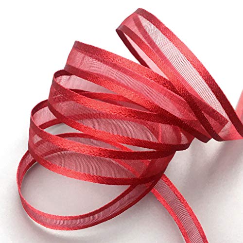 finemark 50 m x 10 mm Chiffonband mit Satin Kante ROT Dunkelrot (67) Chiffon Dekoband Schleifenband Geschenkband Halbtransparent Glänzend ohne Draht Organza von finemark