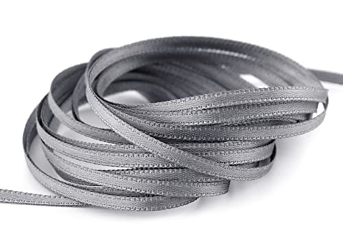 finemark 50 m x 3 mm Satinband GRAU Dunkelgrau (731) doppelseitiges Schleifenband aus Satin ohne Draht weich und glänzend Geschenkband Deko Band Double face Dekoband Dekorieren Kordel Basteln von finemark