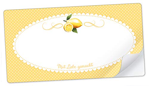 10 STICKER RECHTECKIG GELB Zitrone "Mit Liebe gemacht" mit Freitextfeld für Chutney, Lemomcurd, Sirup, Saft, Limonade, Kekse, Backen • Etiketten Format: 96 mm x 50,8 mm, matt von fioniony