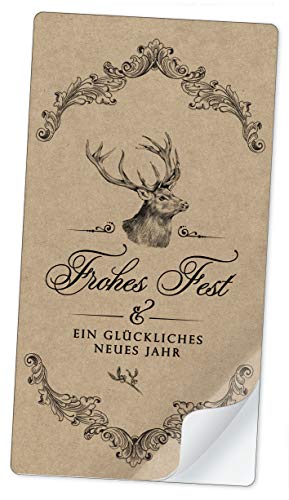 10 STICKER RECHTECKIG HIRSCH WEIHNACHTSHIRSCH BRAUN NATUR VINTAGE RETRO FROHES FEST • Etiketten Aufkleber Weihnachten Geschenkverpackung Verpackung Banderole • 96 mm x 50,8 mm, matt von fioniony