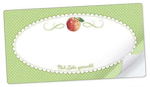 20 STICKER RECHTECKIG GRÜN Apfel "Mit Liebe gemacht" mit Freitextfeld für Chutneys, Apfelsaft, Apfelmus, Sirup, Limonade u.v.m. • Etiketten Format: 96 mm x 50,8 mm, matt von fioniony