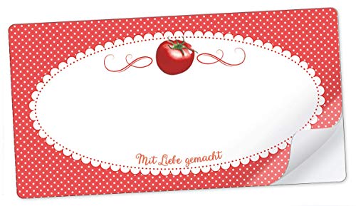 20 Sticker Rechteckig Rot Tomate\Mit Liebe Gemacht\ Mit Freitextfeld Für Chutney, Kirschmarmelade, Sirup, Saft, Limonade U.V.M. Etiketten Format. 96 Mm X 50,8 Mm, Matt von fioniony