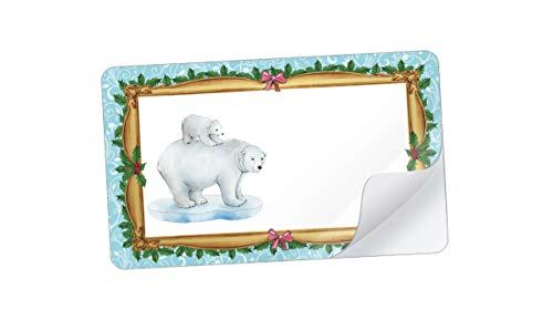 21 STICKER RECHTECKIG MINT TÜRKIS NOSTALGIE Eisbär & Baby mit Freitextfeld zum selbst Beschriften • Für Weihnachten, Gebäck, gebrannte Mandeln, Kekse, Backen• Etiketten Format: 63,5 mm x 38,1 mm von fioniony