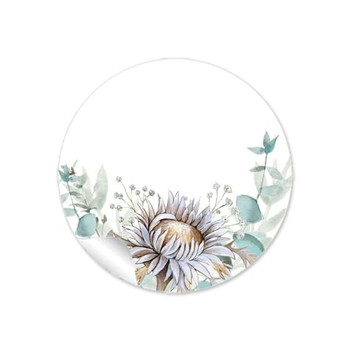 24 Aufkleber Sticker Freitextfeld Trockenblume Lagurus-Samt-Gras Silberdistel Eukalyptus Zweige Boho Greenery grün Gastgeschenke Hochzeit & Taufe (Freitextfeld) von fioniony