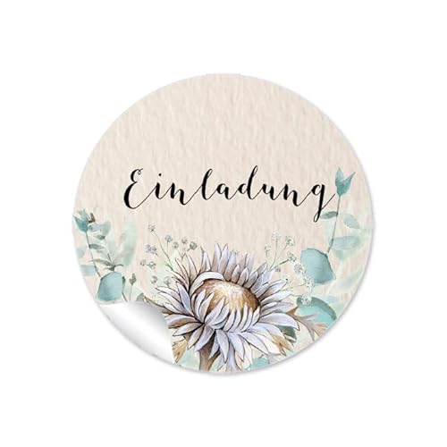 24 Aufkleber Sticker zur Hochzeit Eukalyptus Trockenblume grün beige Lagurus-Samt-Gras Silberdistel Zweig Boho Greenery Gastgeschenke Taufe (Einladung) von fioniony