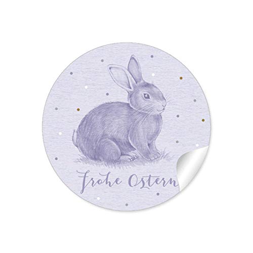 24 STICKER FROHE OSTERN OSTERHASE PASTELL LILA • Zum Dekorieren von Gastgeschenken zu Ostern• Format 4 cm rund matt von fioniony