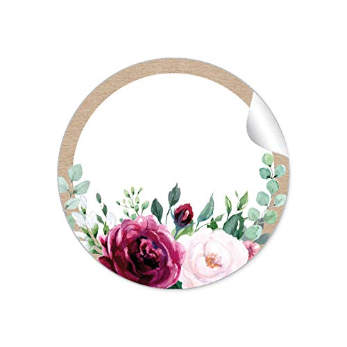 24 STICKER Freitextfeld Etiketten zum selber beschriften als Namensschild für ihre Tischdekoration BOHO KRAFTPAPIER OPTIK BLÜTEN ROSEN GRÜN ROT ROSA BRAUN von fioniony