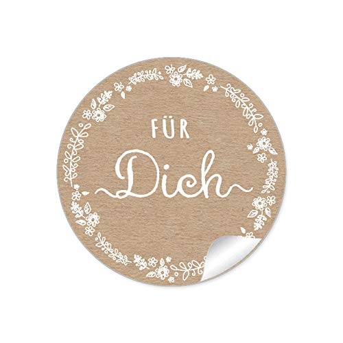 24 STICKER Für Dich Etiketten für ihr Gastgeschenk in Natur Kraftpapier Look weiße Blütenranke Danksagung für Geschenktüten Briefe Geschenke zur Hochzeit Geburtstag Taufe, 4 cm, matt von fioniony