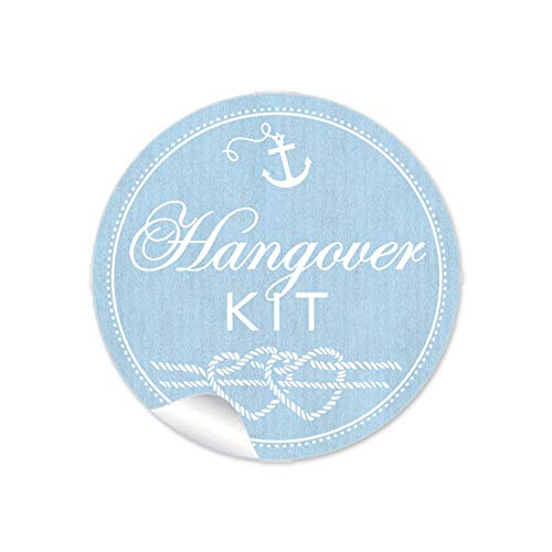 24 STICKER Hangover KIT Anker Herz aus Tau im Maritim Look in Blau, Für Gastgeschenke zur Hochzeit für den Tag danach, Hochzeit Survival Kit Hochzeitsparty Party Geburtstag, 4 cm, rund, matt von fioniony