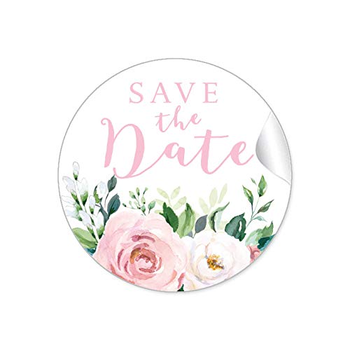 24 STICKER Hochzeit SAVE THE DATE • BOHO HIPPIE STYLE BLÜTEN ROSEN BLÄTTER GRÜN ROSA WEIß • Gastgeschenk Etiketten Hochzeit Tischdeko Flaschen Tüten Briefe Einladungen Geburtstag • 4cm rund matt von fioniony