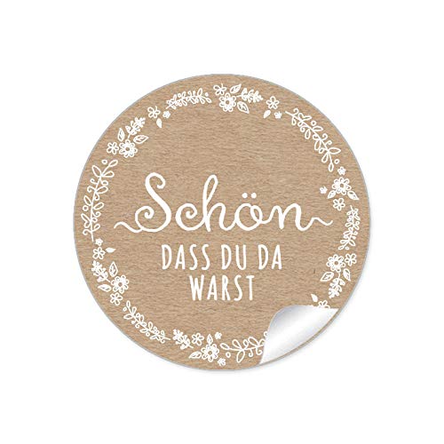 24 STICKER Schön, dass du da warst Etiketten als Gastgeschenk in Natur Kraftpapier Look weiße Blütenranke als Danksagung für Gläser Geschenktüten zur Hochzeit Geburtstag Taufe, 4 cm, matt von fioniony