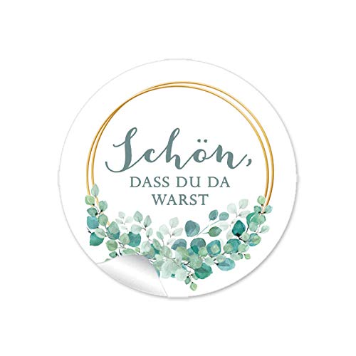 24 STICKER Schön, dass du da warst Etiketten als Gastgeschenk mit Zweig in Goldgelb kein Echtgold als Danksagung für Gläser oder Briefe zur Hochzeit Geburtstag Taufe, 4 cm, rund, matt von fioniony