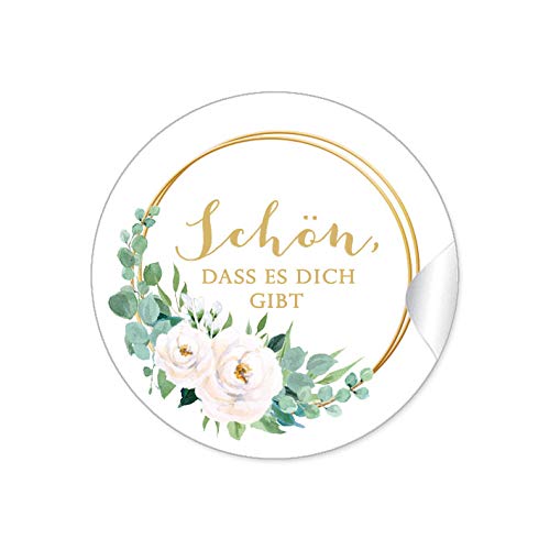 24 STICKER Schön, dass es dich gibt Etiketten als Danksagung mit weißen Rosen und Ringe in Goldgelb kein Echtgold als Siegel für Briefumschläge Anhänger oder Briefe zur Hochzeit Geburtstag Taufe von fioniony