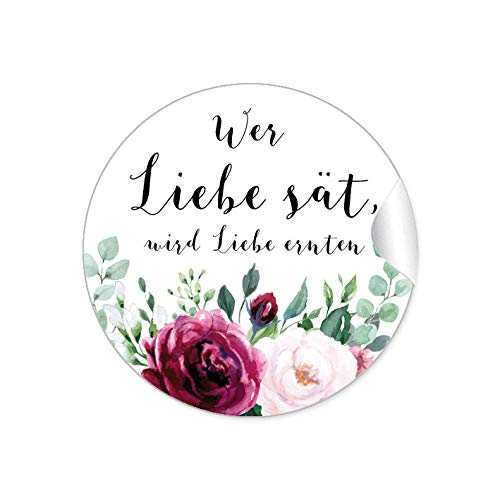 24 STICKER Wer Liebe sät, wird Liebe ernten Etiketten als Gastgeschenk BOHO HIPPIE STYLE BLÜTEN ROSEN GRÜN ROT ROSA SCHWARZ Samen Tüten Reagenzgläser Blütensamen zur Hochzeit Geburtstag Taufe von fioniony