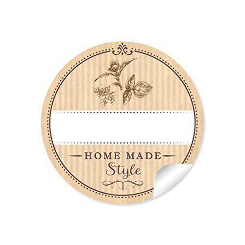 24 STICKER: 24 Edle Gewürzetiketten für die Küche: Küchenkräuter "Home Made Style" mit Freitextfeld für Gewürze (A4 Bogen) • Format 4 cm, rund, matt für Glasflaschen und Gewürzgläser von fioniony