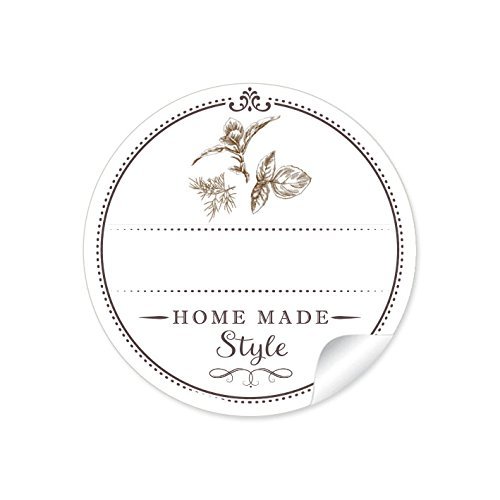 24 STICKER: 24 Edle Gewürzetiketten für die Küche: Küchenkräuter "Home Made Style" mit Freitextfeld für Gewürze (A4 Bogen) • Format 4 cm, rund, matt für Glasflaschen und Gewürzgläser von fioniony