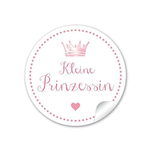 24 STICKER: 24 Geschenkaufkleber "Kleine Prinzessin" (A4 Bogen) Zur Geburt oder Taufe für ein Mädchen • Papieraufkleber/Sticker/Aufkleber/Etiketten (Format 4 cm, rund, matt) von fioniony