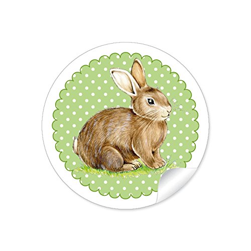 24 STICKER: Aufkleber zu Ostern in GRÜN mit illustriertem Osterhase für schöne Ostergeschenke und Osternester • Papieraufkleber/Etiketten (Format 4 cm, rund, matt) von fioniony