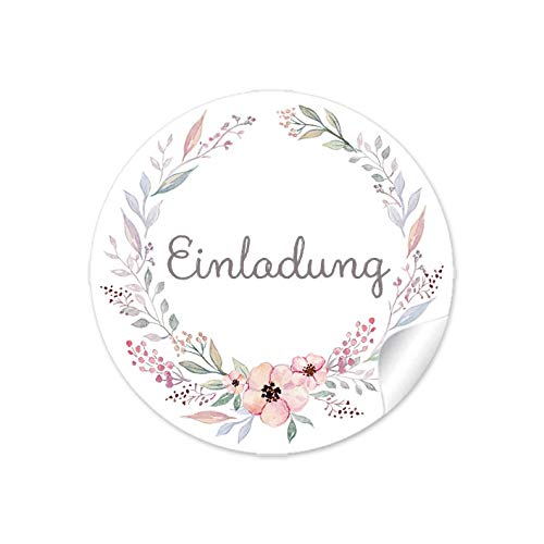 24 STICKER: Einladung Etiketten als Gastgeschenk in PASTELLFARBEN mit Büten als Siegel für Briefumschläge Anhänger oder Briefe zur Hochzeit Geburtstag Taufe Familienfeier • 4 cm, rund, matt von fioniony