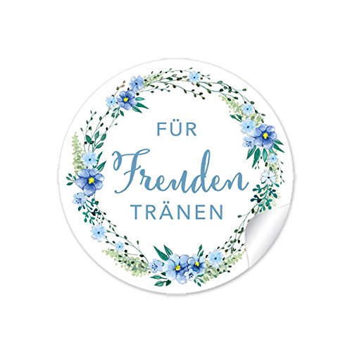 24 STICKER: "Für Freudentränen" in BLAU GRÜN mit Blütenkranz • Für Taschentücher/Taschentuchverpackung, Gastgeschenke, Hochzeitsmarmelade, Tischdeko, für Selbstgemachtes u.v.m. • 4 cm, rund, matt von fioniony