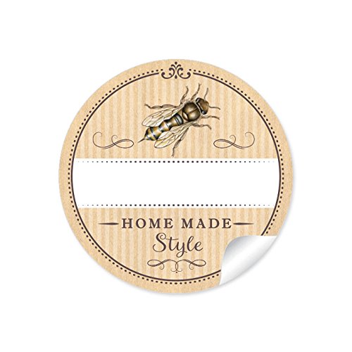 24 STICKER: "Home Made Style" 24 Schöne Honigetiketten für die Küche in natur mit Biene: mit Freitextfeld für die Honig Sorte (A4 Bogen) • Etiketten im Format 4 cm, rund, matt, für Imker von fioniony