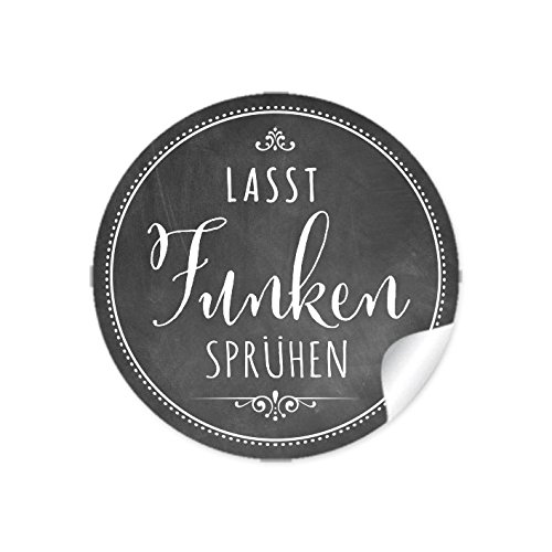 24 STICKER: "Lasst Funken sprühen" Etiketten im "Kreide Tafel Look" für Wunderkerzen/Verpackungen zur Hochzeit • Papieraufkleber: 4 cm, rund, matt von fioniony