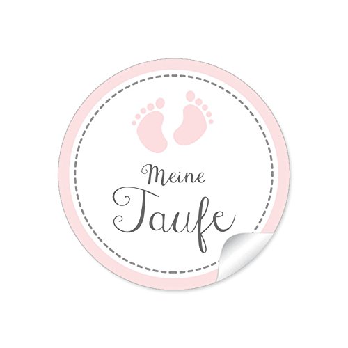 24 STICKER: "Meine Taufe" 24 schöne Etiketten mit Babyfüßen für ein Mädchen/Junge in Rosa • Die Papieraufkleber sind optimal für Gastgeschenke oder Tischdeko zur Taufe im Format 4 cm, rund, matt von fioniony