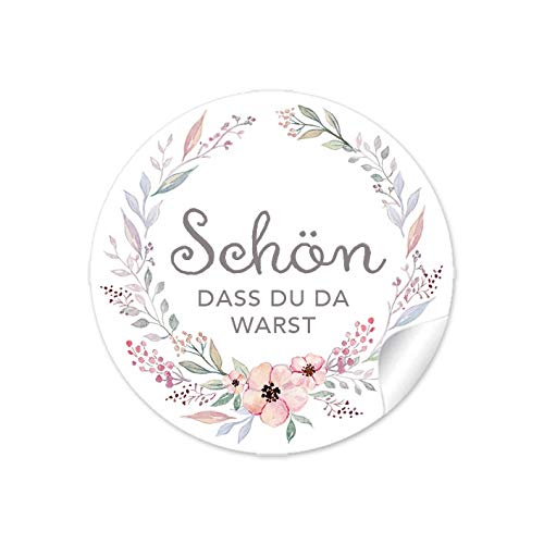 24 STICKER: Schön dass du da warst • PASTELLFARBEN Blütenkranz • Gastgeschenke Taufe Geburt Hochzeit Kommunion Konfirmation Hochzeitsmarmelade Geburtstag Tischdeko Selbstgemachtes • 4cm rund matt von fioniony