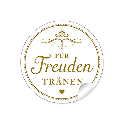 24 STICKER: "Für Freuden Tränen" Etiketten in weiß mit romatischen Ornamenten und Herzchen für Freudentränen-Verpackungen/Taschentücher zur Hochzeit • Papieraufkleber: 4 cm, rund, matt von fioniony