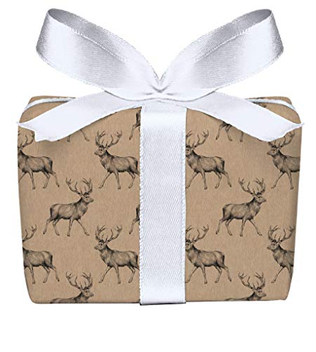 3er Set Weihnachts Geschenkpapier Bögen Hirsch Retro Kraftpapier Look natur Weihnachten Adventszeit Weihnachtspapier Geschenke Adventskalender, PEFC zertifiziertes Papier, 50 x 70 cm von fioniony