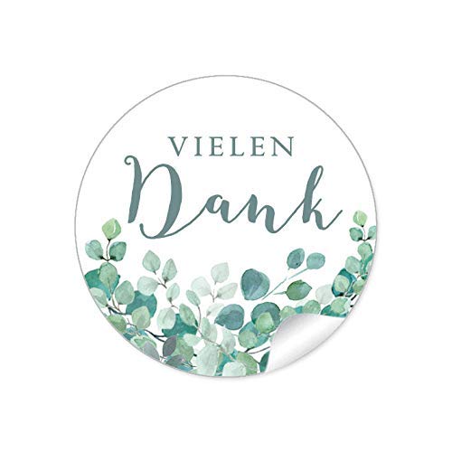 48 STICKER Hochzeit VIELEN DANK • EUKALYPTUS ZWEIGE GRÜN MINT WEIß • Gastgeschenke Marmelade Hochzeitsmarmelade Tischdeko Selbstgemachtes u.v.m. • 4cm rund matt von fioniony