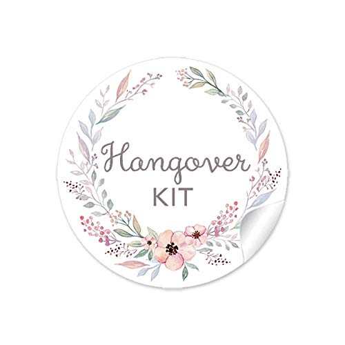 48 STICKER: Hangover KIT Etiketten mit Blüten in PASTELLFARBEN • Für Gastgeschenke zur Hochzeit für den Tag danach • Hochzeit Survival Kit Hochzeitsparty Party Geburtstag • 4 cm, rund, matt von fioniony