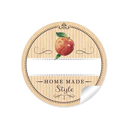 48 STICKER: "Home Made Style" 24 Schöne Etiketten für selbstgemachtes Apfelmus in Natur mit einem Apfel und mit Freitextfeld • Papieraufkleber 4 cm, rund, matt für Gastgeschenke, Einmachgläser von fioniony