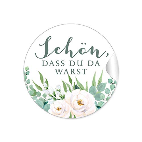 48 STICKER: "Schön, dass du da warst" Etiketten als Gastgeschenk • BOHO HIPPIE STYLE ZWEIGE BLÜTEN ROSEN BLÄTTER GRÜN WEIß • als Danksagung für Gläser oder Geschenktüten zur Hochzeit Geburtstag Taufe von fioniony