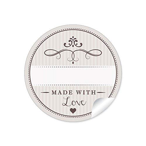 48 STICKER: Universal Aufkleber in beige mit Herz und Ornamente "Made with Love" mit Freitextfeld für Selbstgemachtes z.B. Gewürze, Gebäcksorte oder Hochzeitsmarmelade • 4 cm, rund, matt von fioniony