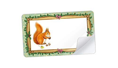 63 STICKER RECHTECKIG GRÜN NOSTALGIE mit Eichhörnchen mit Freitextfeld • Für Weihnachten, Weihnachtsgebäck, Gebäck, Mandeln, Weihnachtsgeschenke • Etiketten Format: 63,5 mm x 38,1 mm, matt von fioniony