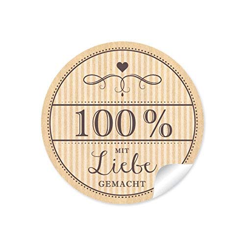 72 STICKER 100 Prozent mit Liebe gemacht Edle Etiketten im Retro-Vintage-Style mit Herz und Ornamente 4 cm, rund, matt für selbst gemachte Marmelade, Plätzchen, zum Backen oder Kochen in Natur von fioniony