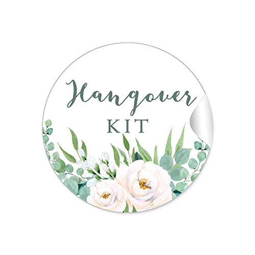 72 STICKER Hangover KIT Etiketten als Gastgeschenk für den Tag danach BOHO HIPPIE STYLE ZWEIGE BLÜTEN ROSEN BLÄTTER GRÜN WEIß zur Hochzeit Geburtstag Taufe von fioniony