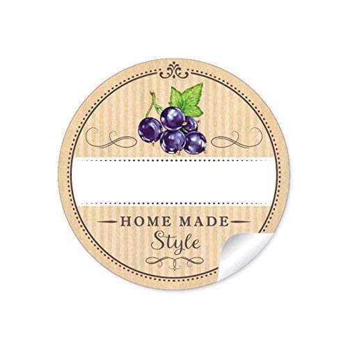 72 STICKER: Schöne Marmeladenetiketten für die Küche in Natur mit schwarzen Johannisbeeren "Home Made Style" mit Freitextfeld für Marmelade, Johannisbeersaft • Format 4 cm, rund, matt von fioniony