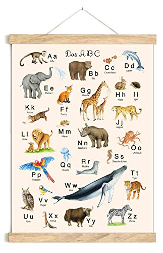 fioniony ABC POSTER 50 x 70 cm TIERE UNGERAHMT ZARTES BEIGE OHNE HOLZLEISTE Tierposter Alphabet Lernposter Schulanfang 1. Klasse Kinderzimmer Kindergarten von fioniony