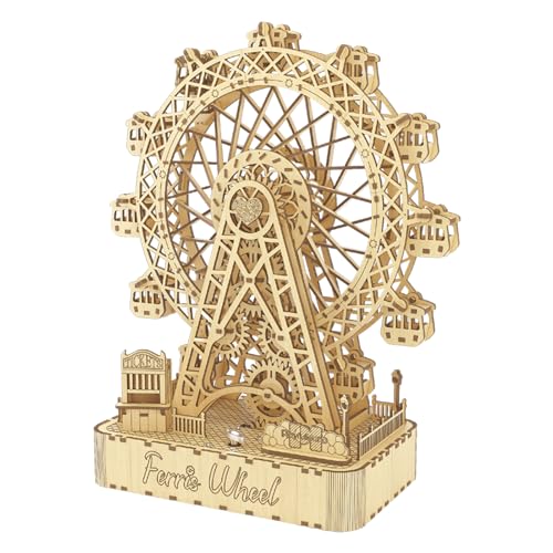 3D Holzpuzzle Spieluhr Bausatz, DIY Romantisches Karussell Mechanischer Modellbaukasten, Kreativer Holzbausatz für Jugendliche und Erwachsene, Perfekter Geburtstag für Jungen Mädchen 14+ (Skywheel) von fisca